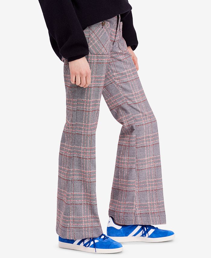 brown plaid flare pants