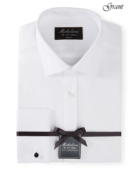 Мужская рубашка MICHELSONS OF LONDON Solid French Cuff Tuxedo Shirt, Regular & Slim Fit, цвет: Белый