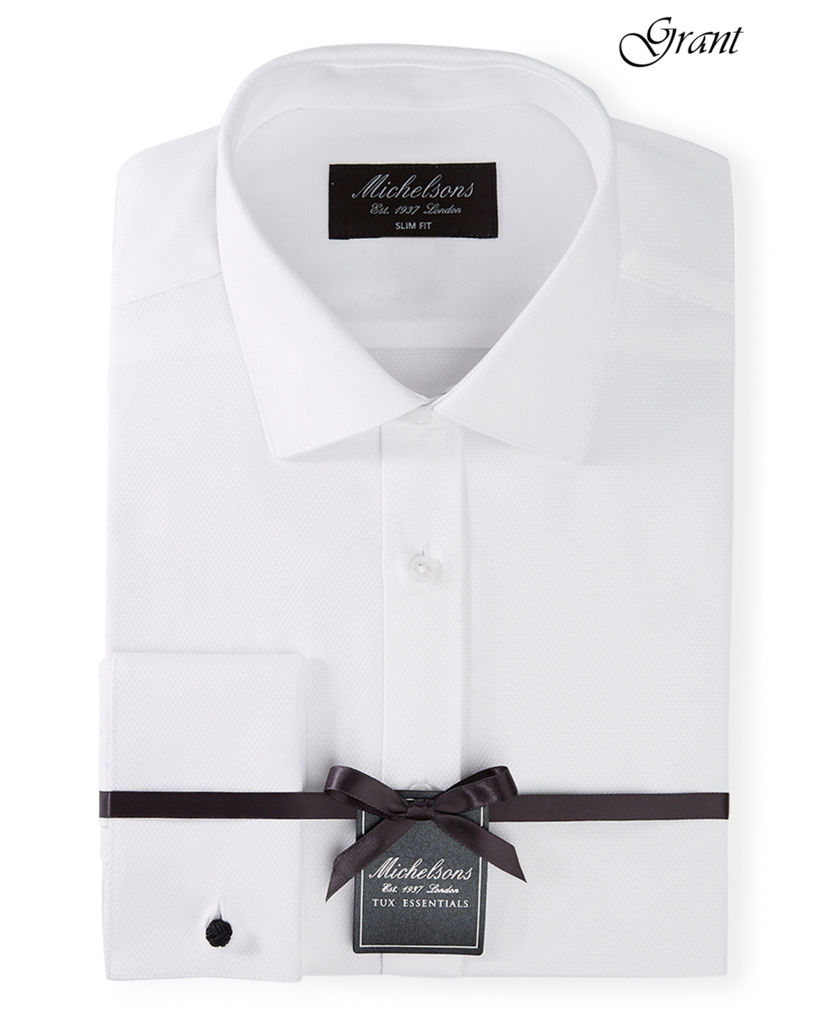 Men's Slim-Fit Solid French Cuff Tuxedo Shirt - White