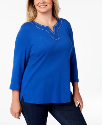 Karen Scott Womens Cotton Grommet Hardware Top Red Size Pp main image 1