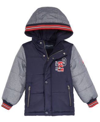 London Fog - Toddler Boys Hooded Varsity Puffer Jacket