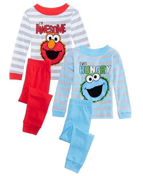 Sesame Street Toddler Boys 4-Pc. Elmo & Cookie Monster Cotton Pajama ...