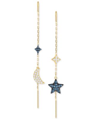 Swarovski - Two-Tone Crystal Moon & Star Mismatch Threader Earrings