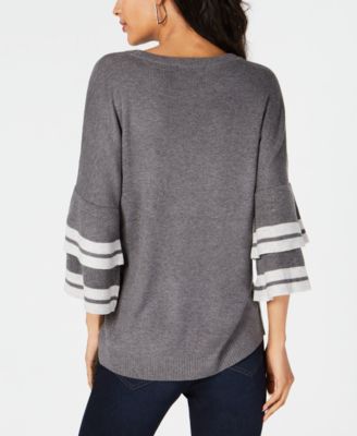 INC Women's Bell Sleeve Striped Sweater - Soft Crewneck Pullover For Everyday Wear - View #2