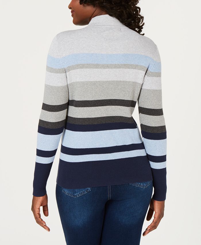 Karen Scott Cotton Striped Mock-Turtleneck Sweater, Created for Macy's ...