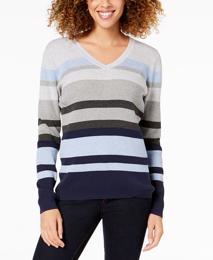 Karen Scott Cotton RibbedKnit Striped Sweater, Created for Macy's Macy's