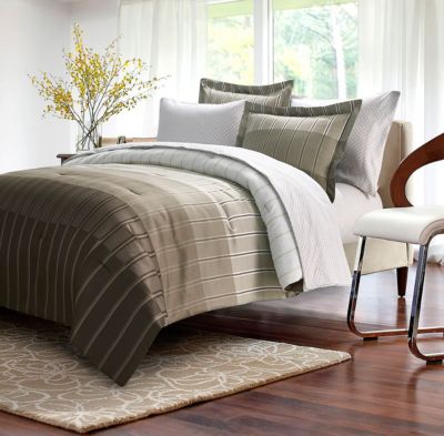 Brown & Grey - Ombre Stripe Taupe 8-piece Bed-In-Bag, Queen