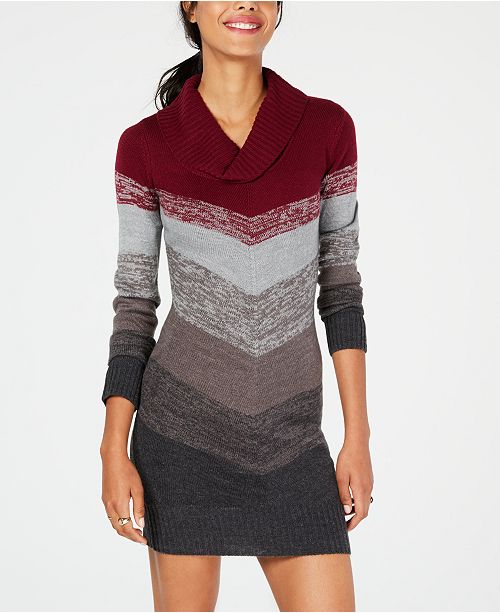 long sleeve chevron pattern mock neck sweater dress