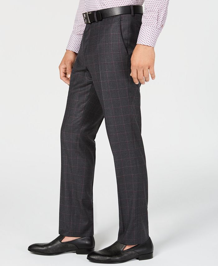 Tallia Men's Slim-Fit Stretch Charcoal/Burgundy Windowpane Wool Suit ...