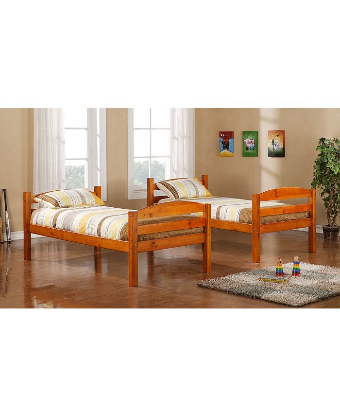 Walker Edison Solid Wood Twin over Twin Bunk Bed Honey Macy's