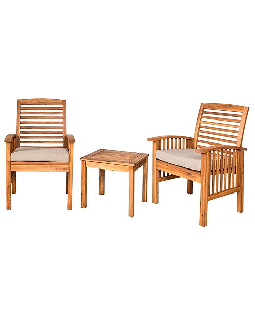 Walker Edison Outdoor Classic Acacia Wood Patio Chairs And Side