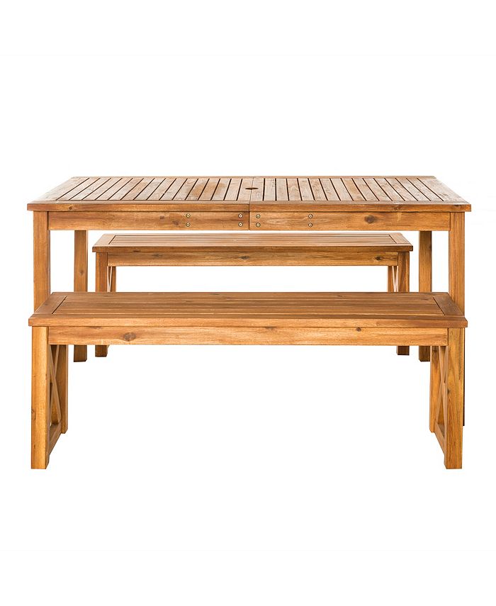 Walker Edison Outdoor Acacia Wood Simple Patio 3-Piece Dining Set with ...
