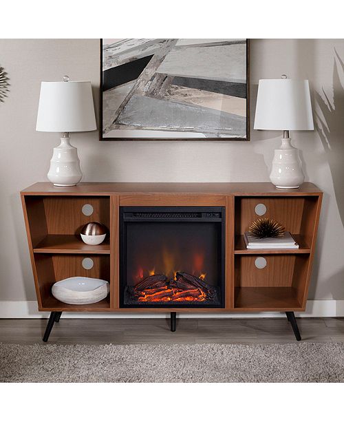 Walker Edison 52 Angled Side Fireplace Console With Metal Legs