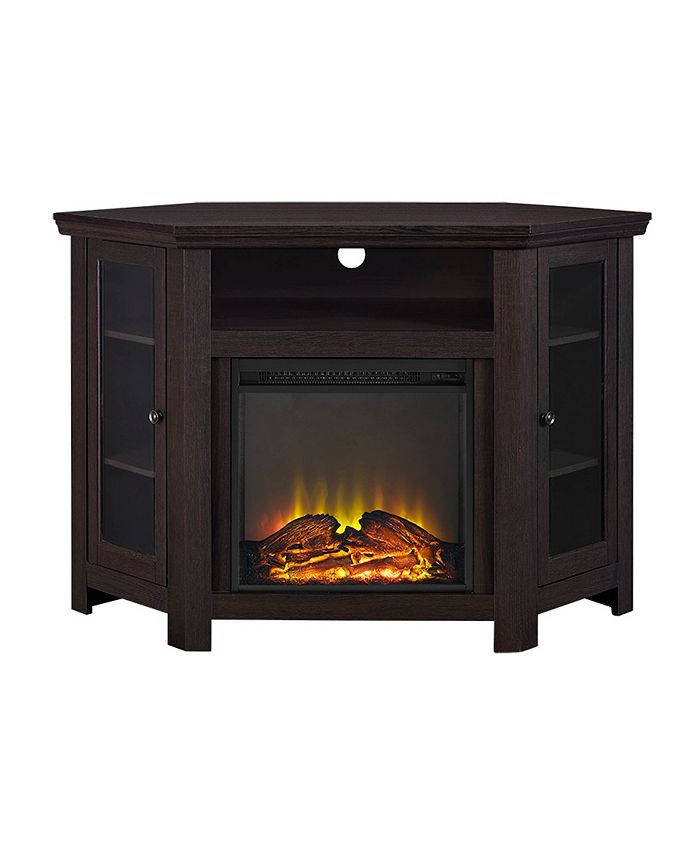 Walker Edison 48" Classic Traditional Wood Corner Fireplace Media TV