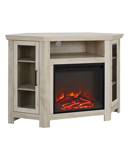 Walker Edison 48" Classic Traditional Wood Corner Fireplace Media TV