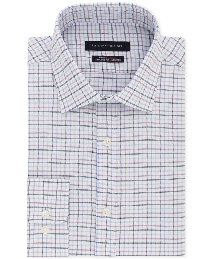 Tommy Hilfiger Men's Fitted TH Flex Collar Stretch Purple Check Dress ...