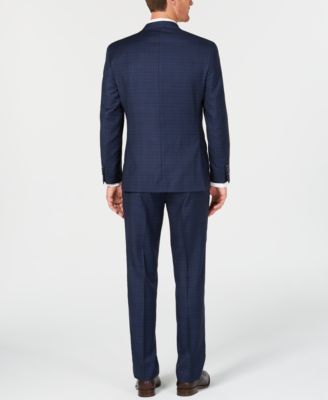 Michael Kors Men's Classic/Regular Fit Natural Stretch Navy Check Vested Wool Suit