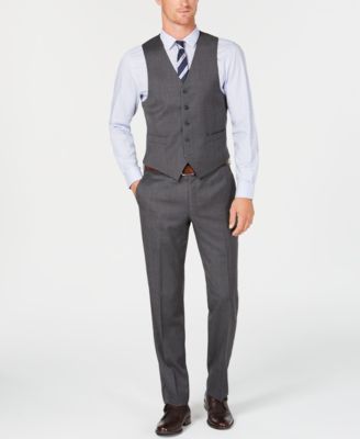 Michael Kors Men's Classic/Regular Fit Natural Stretch Gray Check Vested Wool Suit