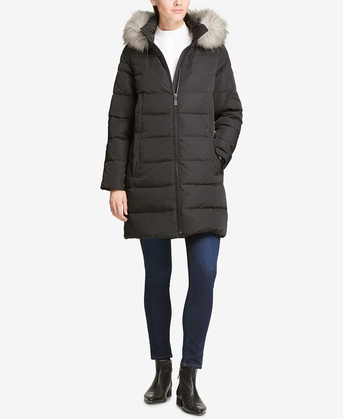 DKNY Petite Faux-Fur-Trim Hooded Puffer Coat, Created for Macy's ...