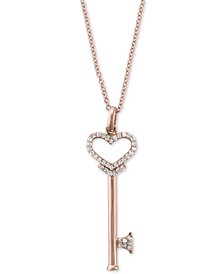 Pave Rose by EFFY® Diamond Diamond Heart Key Pendant (1/5 ct. t.w.) in 14k Rose Gold