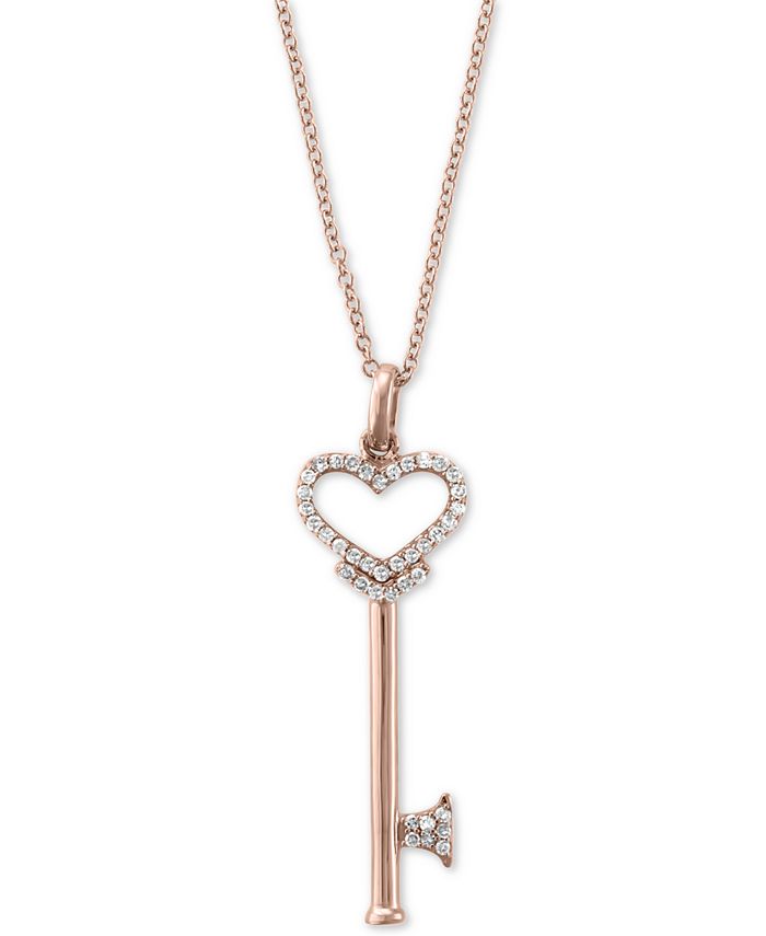 14k rose gold or white gold over 925 silver key pendant necklace with  accents