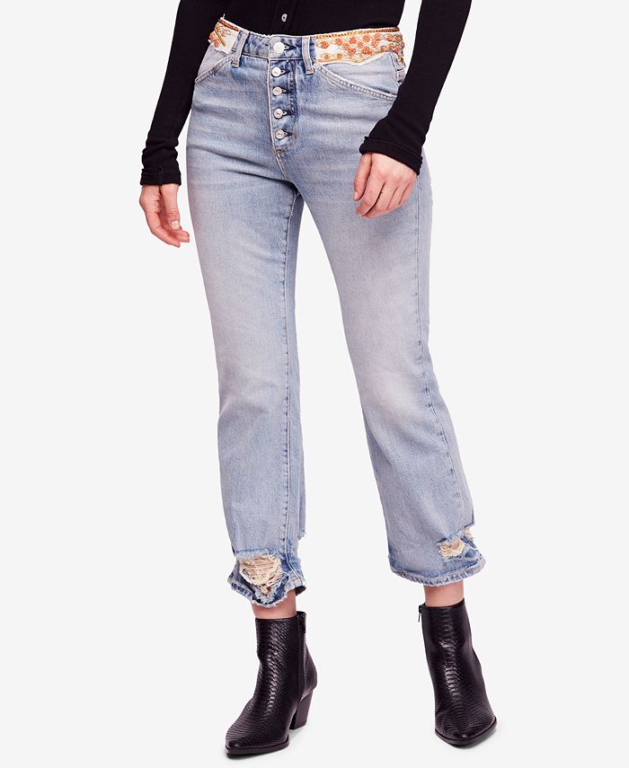 Free People Ripped Embellished Button-Fly Jeans - Macy's