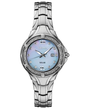 image of Seiko Women-s Solar Diamond Collection Diamond-Accent Stainless Steel Bracelet Watch 29mm