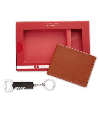 Perry Ellis - Men's Smooth Leather Wallet & Corkscrew Keychain