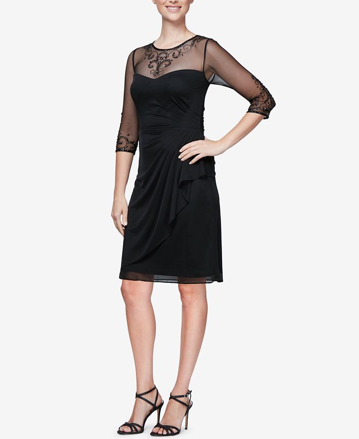 alex evenings side ruched embellished cuff gown