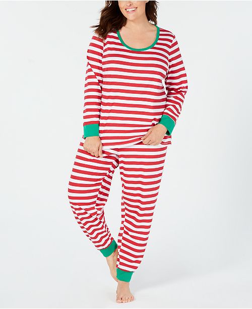 Family Pajamas Matching Plus Size Women's Holiday Stripe Pajama Set