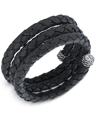 American West - Braided Leather Coil Wrap Bracelet in Sterling Silver