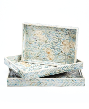 Two's Company Palawan Flower Trays, Set Of 3 In Light Blue
