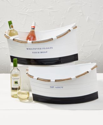 Two's Company - Ship Ahoy Set of 2 White Boat Buckets Assorted 2 Sayings - Whatever Floats Your Boat and Sip Ahoy