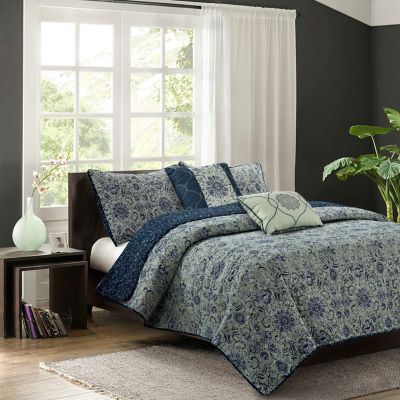 Brown & Grey - Bridget Sage 5-piece Quilt Set, Full/Queen