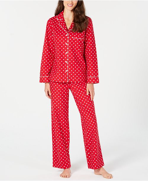 Red polka dot womens flannel pajama set