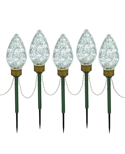 Vickerman 100 Cool White C9 Faceted Bulb Lawn Stake Set 10
