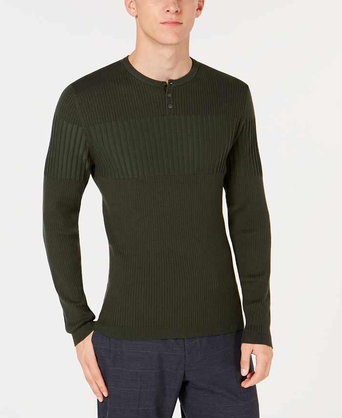 Alfani Men's Ribbed Blocked Henley Sweater, Created for Macy's - Macy's