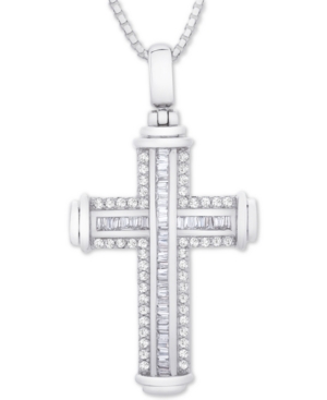 Macy's Men's Diamond Cross 22" Pendant Necklace (1 Ct. T.w.) In Sterling Silver