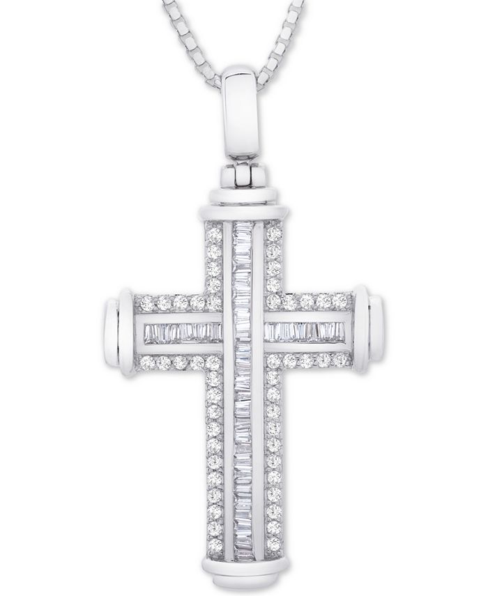 Macy's - Men's Diamond Cross 22" Pendant Necklace (1 ct. t.w.) in Sterling Silver