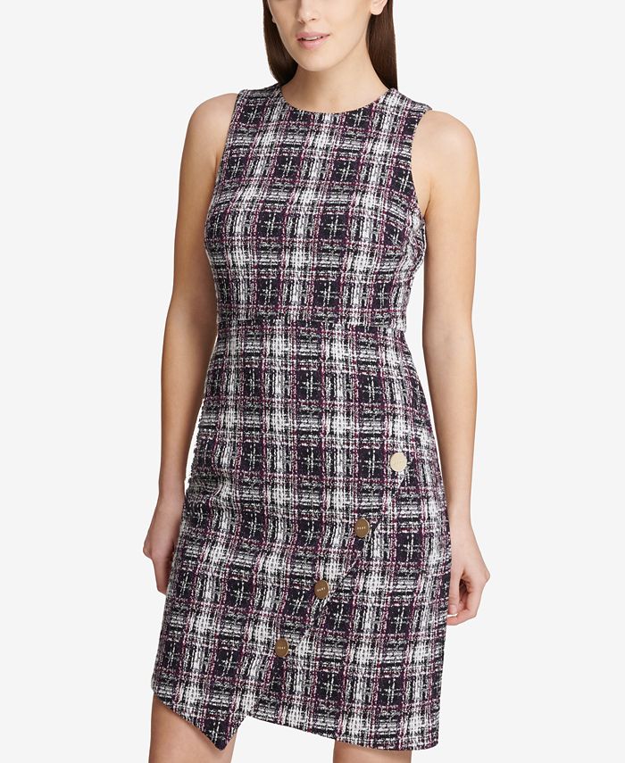 DKNY Asymmetrical Tweed Sheath Dress, Created for Macy's - Macy's