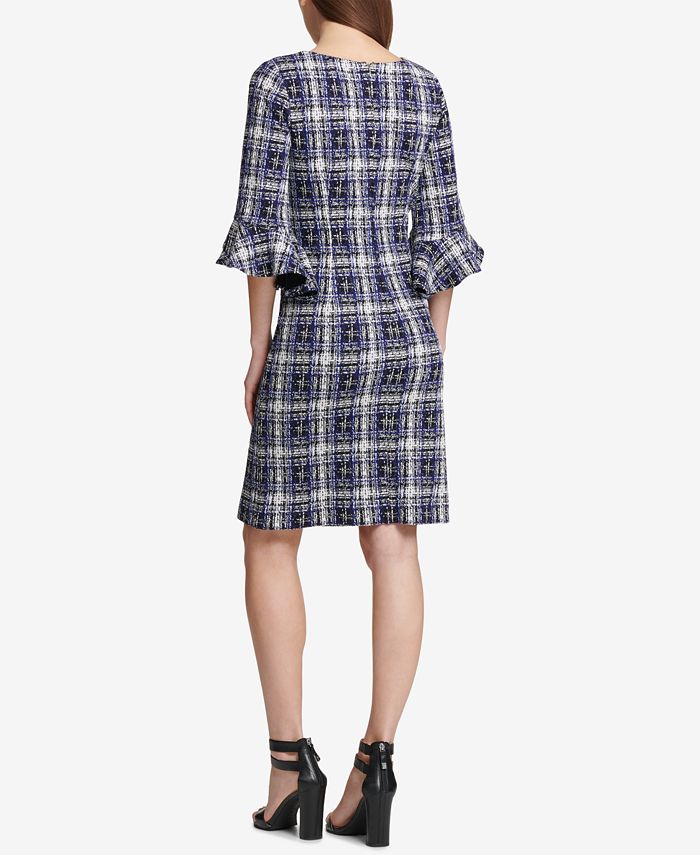 DKNY Plaid Tweed Bell-Sleeve Dress, Created for Macy's - Macy's