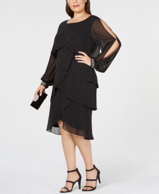 SL Fashions Plus Size Tiered Ruffled Chiffon Dress - Macy's