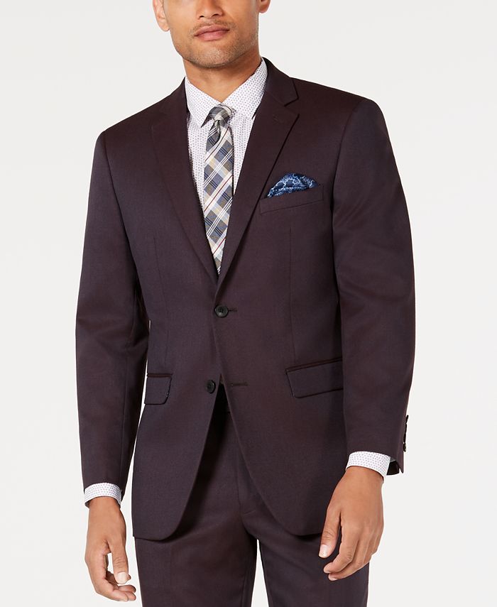 Perry Ellis Men's Slim-Fit Stretch Burgundy Solid Suit - Macy's