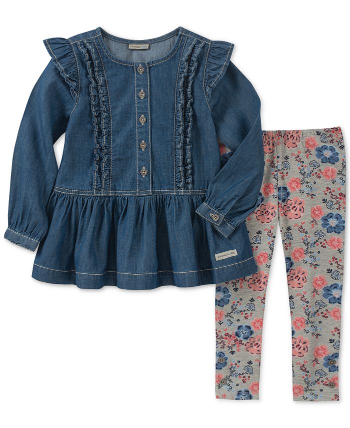 Calvin Klein Toddler Girls 2-Pc. Denim Tunic & Leggings Set - Macy's