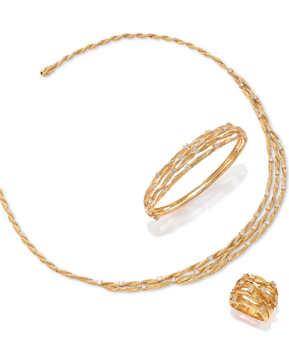 D'Oro by Effy Diamond Textured Bangle (1 ct. t.w.) in 14k- Yellow Gold