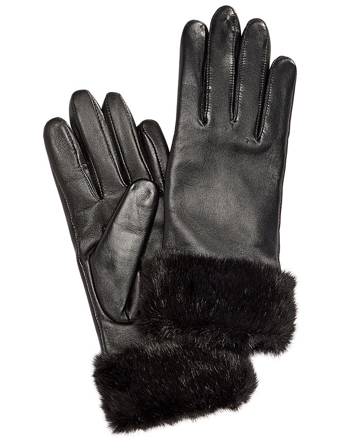 Charter Club Faux Fur-Cuff Leather Tech Gloves, Created for Macy's - Macy's