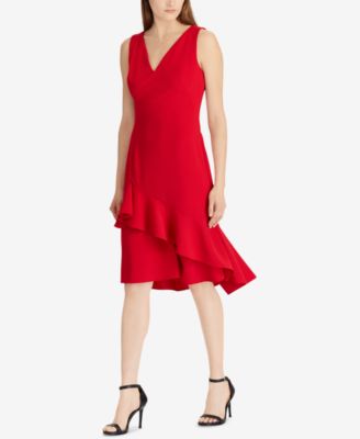 Ralph Lauren Womens Solid Ruffled Dress