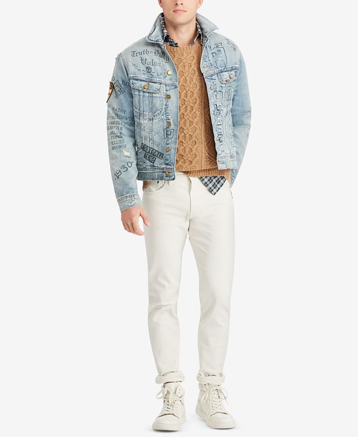 Polo Ralph Lauren Men's Distressed & Printed Denim Trucker Jacket - Macy's