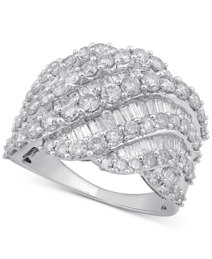 Macy's Diamond Cluster Statement Ring (3 ct. t.w.) in 14k White Gold ...