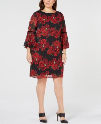 Jessica Howard Womens Plus Size Printed Bell Sleeve Shift
